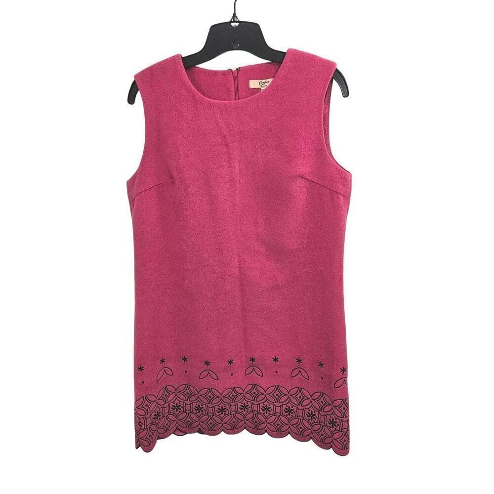 Vintage 90s Candies Wool Blend Sleeveless Hot Pink Shift Dress Embroidery Sz S